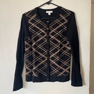 Charter Club Black Cardigan with Tan Plaid